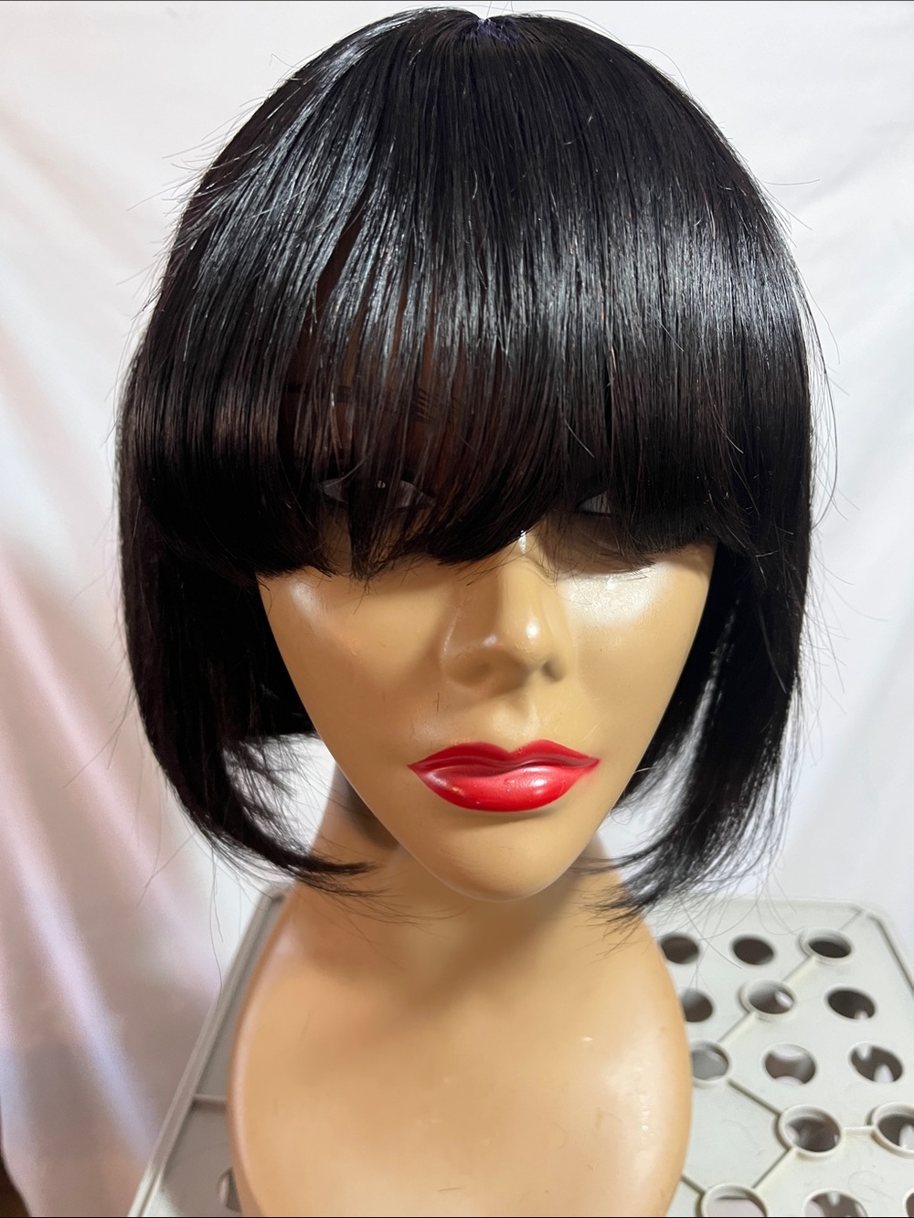 Black Short Bob Wig with Blunt Bangs - Unbranded.  10” Human Hair